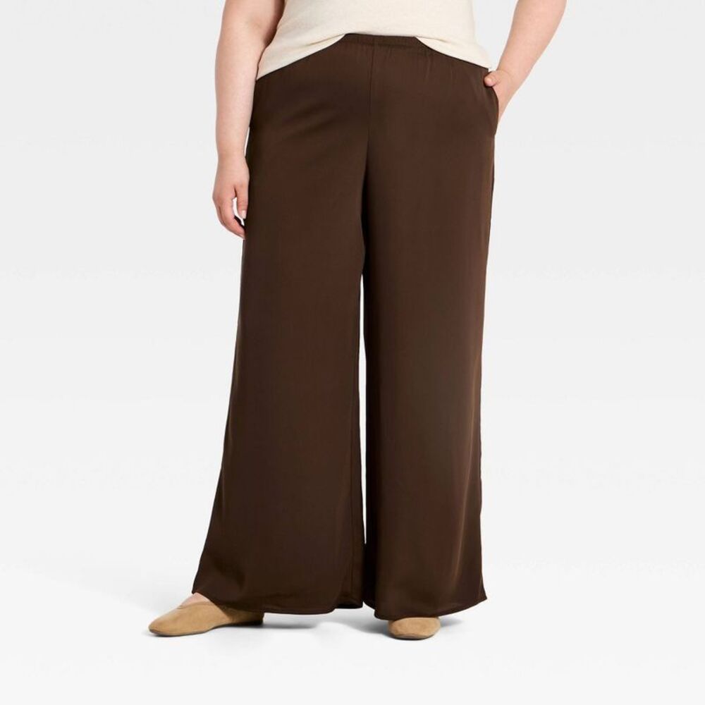 Women's Modern Wide Leg Pull-On Pants - A New Day Brown 2X